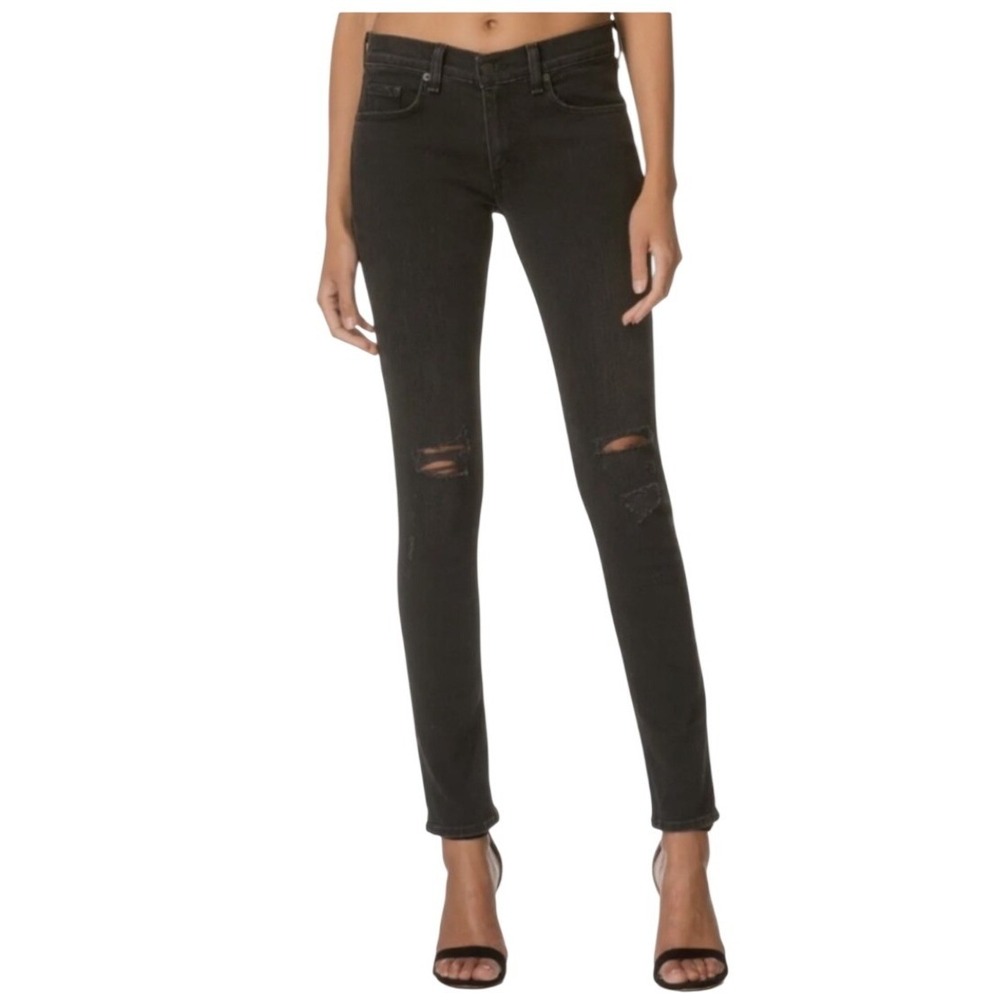 Rag & Bone Womens Skinny Distressed Ripped Knee Mid Rise Black Jeans Size 29